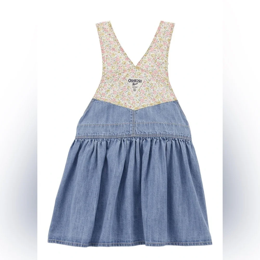 OshKosh B'gosh Baby Blue Floral & Denim Jumper Dress- Size 5T
